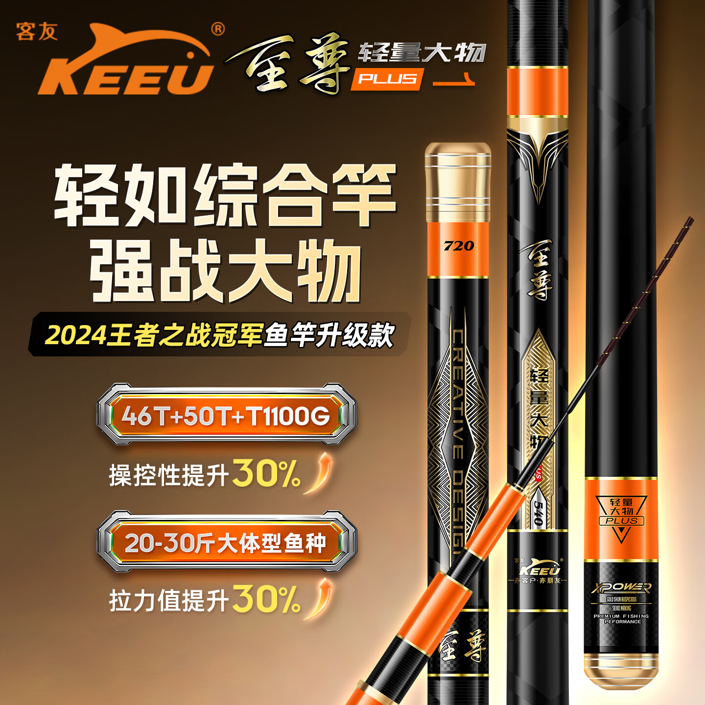 客友钓具客友至尊轻量大物升级版鱼竿7.2米19调鲢鳙竿野钓青草鱼台钓鱼竿 9.0m 至尊轻量大物PLUS版「王战冠军竿 钓力大提升」
