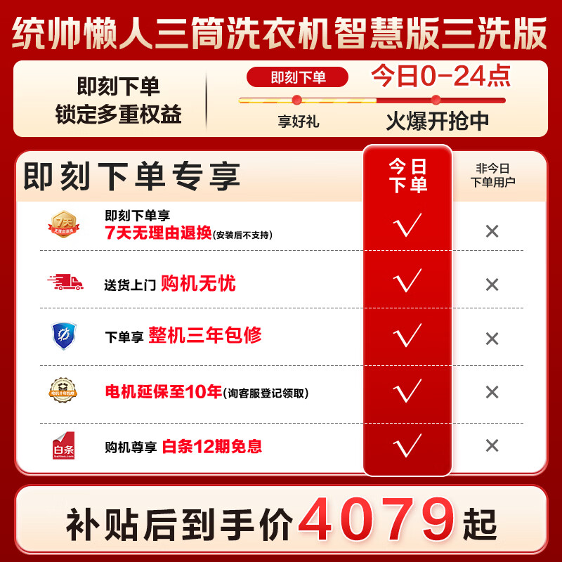 统帅(Leader)海尔出品懒人三筒洗衣机智慧贴贴洗 12.5KG滚筒全自动 三桶内衣洗 国家补贴XQGL125-MBE785WU1自营