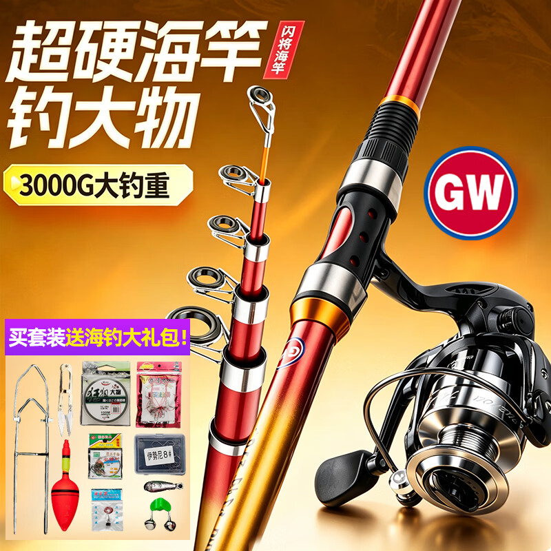 光威（GW）2.7米鱼竿闪将海竿套装远投竿超硬海杆鲢鳙抛竿甩竿钓鱼竿渔具
