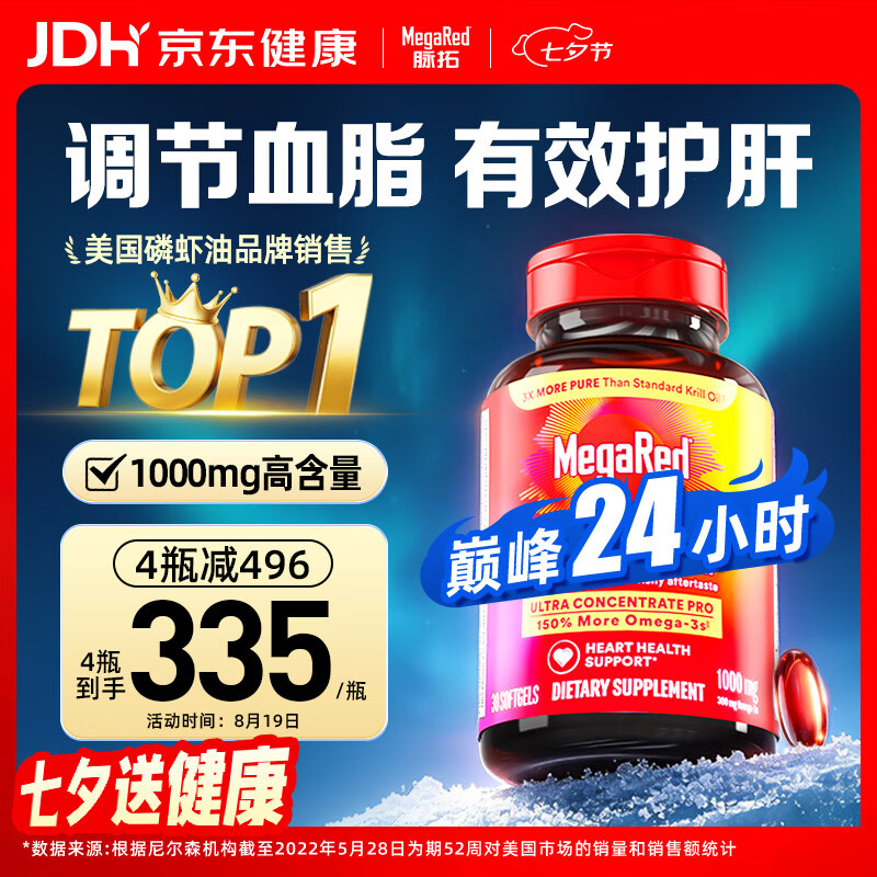MegaRed南极双净胆碱磷虾油美国原装进口高纯度1000mg30粒胶囊深海鱼油