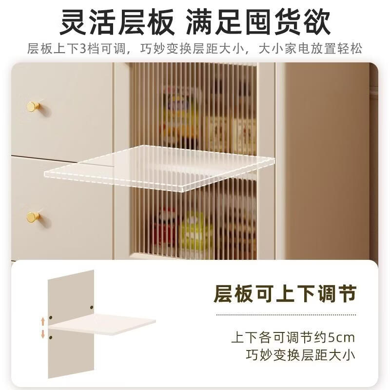窄款餐边柜靠墙收纳柜奶油风餐柜一体茶水柜厨房整体橱柜家用碗盘 【升级透明门款】暖白色120*40*92CM
