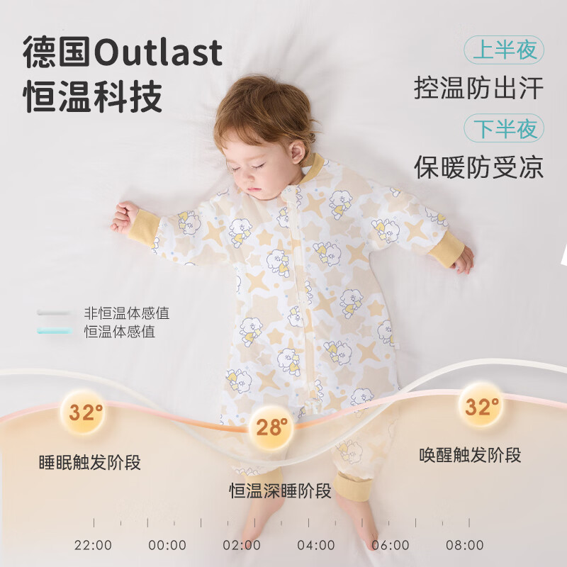 ibaby×outlast恒温夹棉儿童分腿睡袋婴儿宝宝包被秋冬加厚奈娃联名 冰蓝DIDI-60g 120码