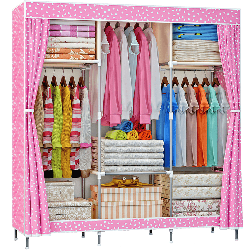 索尔诺布衣柜简易收纳衣服柜子出租房寝室卧室组合组装简约布衣柜储物柜 1381 粉色圆点