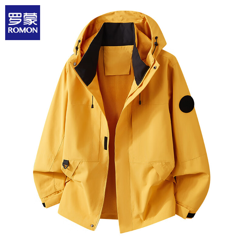 罗蒙（ROMON）【三防面料】冲锋夹克衣服男2026新款防风防沷水男士户外茄克外套 枫叶黄 2XL