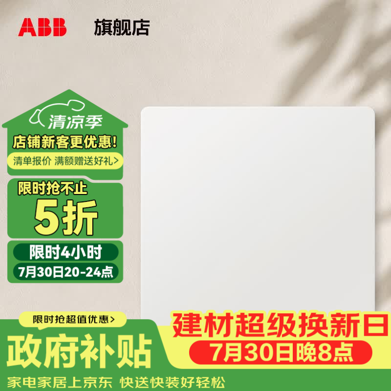 ABB 开关插座面板 睿韵系列雾沙白 10A错位斜五孔USB充电 电源插座 单开单控开关