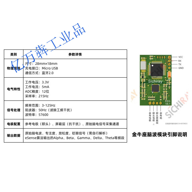 金牛座 TGAM 脑电波感测器模块 EEG脑电图 脑波讯号采集 可开发 57600_有原始数据