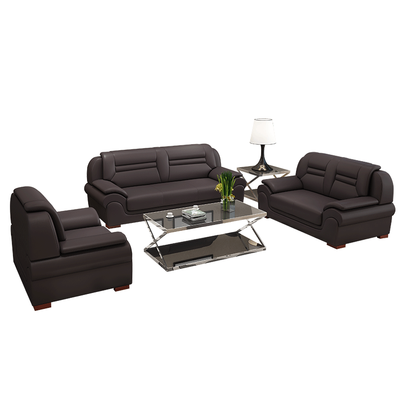 隆旭 办公家具办公沙发茶几组合办公室简约会客接待沙发商务皮沙发 咖啡色 牛皮双人位 7810