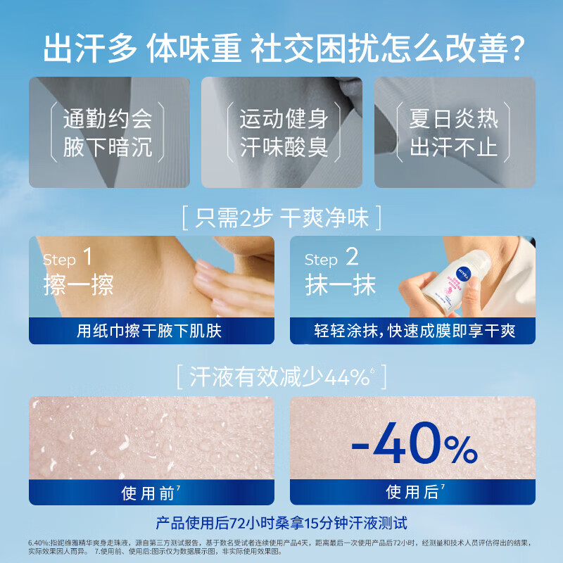 妮维雅腋下除臭止汗露香水抑异味干爽走珠液滚珠香体舒适爽身通用男女 珍珠莹彩50ml+12ml