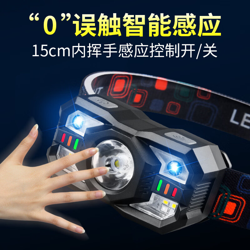 强光感应头灯强光长续航多功能便携头戴灯户外防水钓鱼迷你小头灯 ZL009跑量款:头灯+数据线+灯带+彩盒