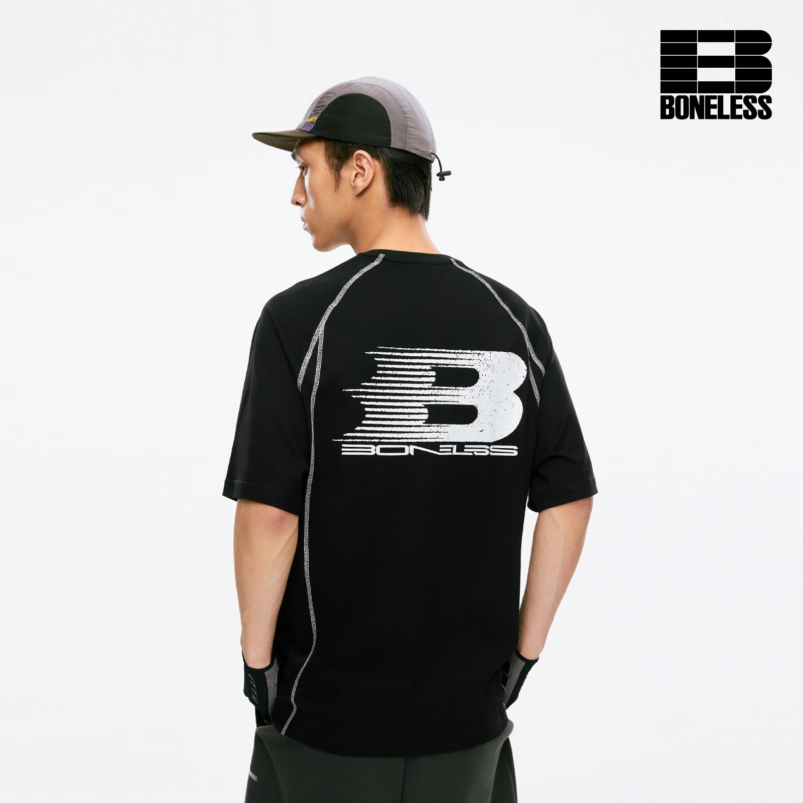 BONELESS【商场同款】BONELESS COOLMAX凉感撞色哈苏线短袖T恤速干上衣 黑色 L