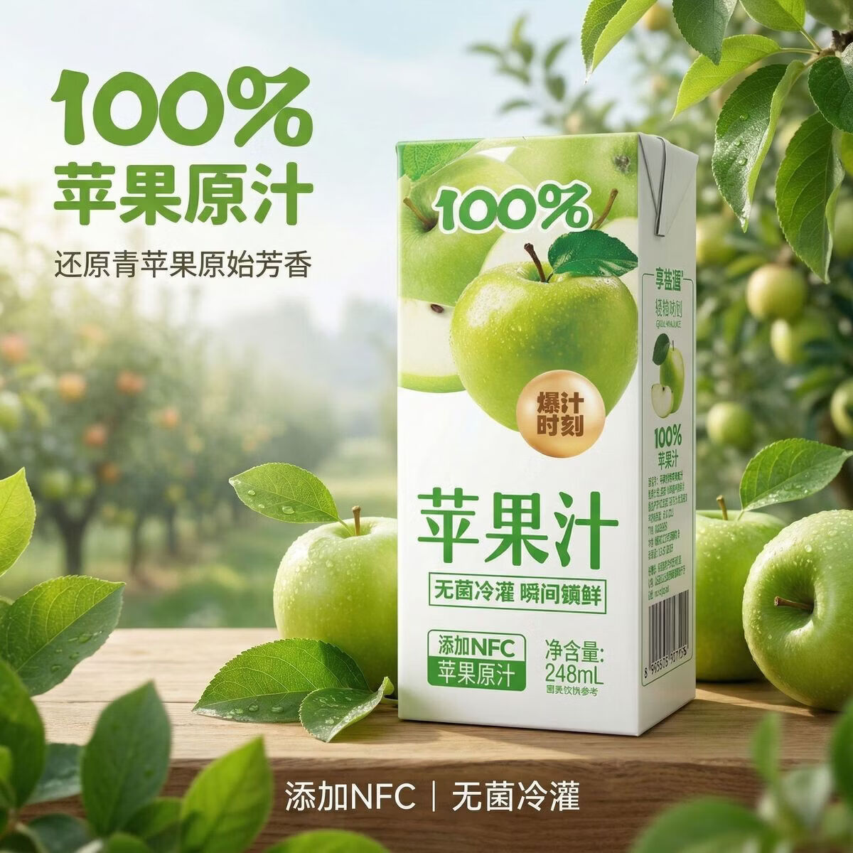 禾丰光华&享益添 苹果汁添加NFC原汁无菌冷灌装锁鲜清爽酸甜即饮果汁饮品 248mL*10盒