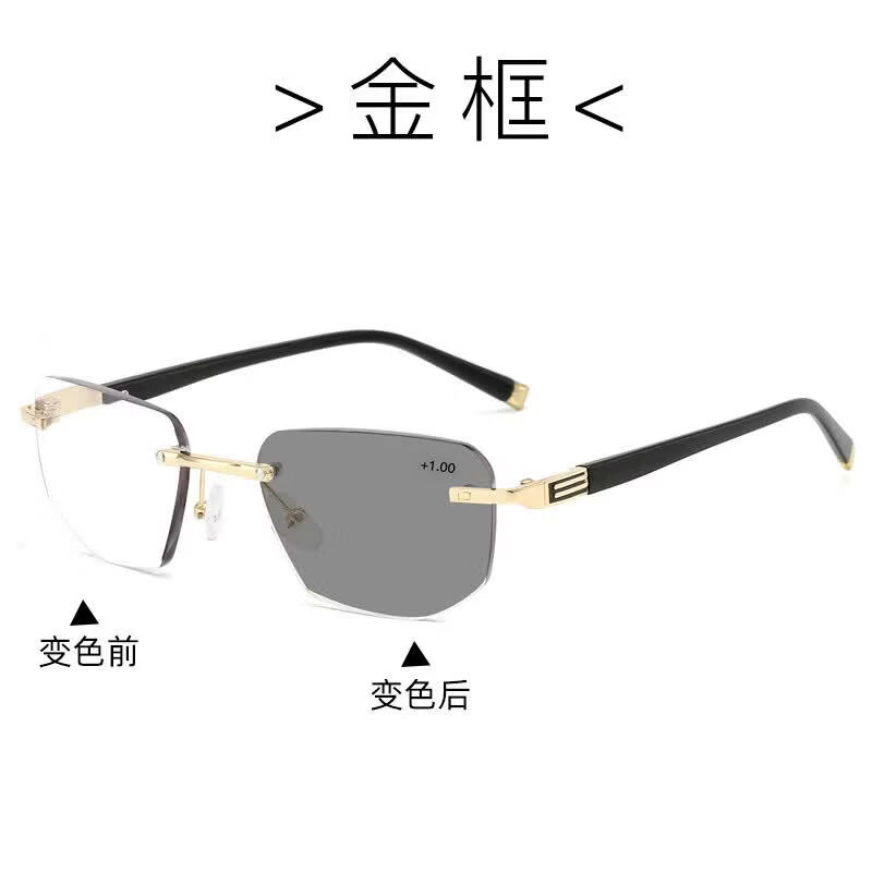 最美夕阳红老花镜日本品质无框切边老花眼镜变色多焦点远近两用智能变焦 金色框多焦点变色 100