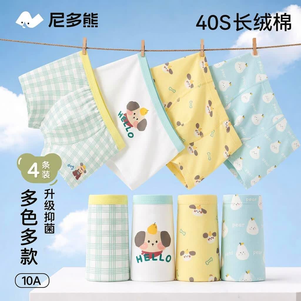 尼多熊儿童内裤男童A类纯棉宝宝婴儿小童四角平角小孩中大童短裤不夹PP