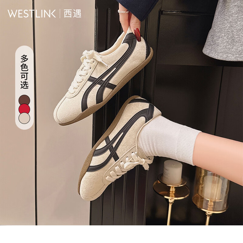 西遇（Westlink）复古德训鞋女新款春季百搭撞色平底阿甘鞋子运动休闲板鞋 米色 付款20天 39 (245)