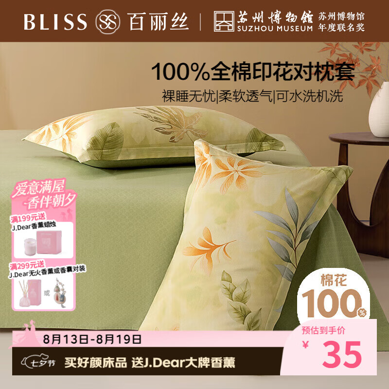 百丽丝枕套100%全棉枕套枕巾纯棉枕头罩枕套一对枕头套单件 48x74cm
