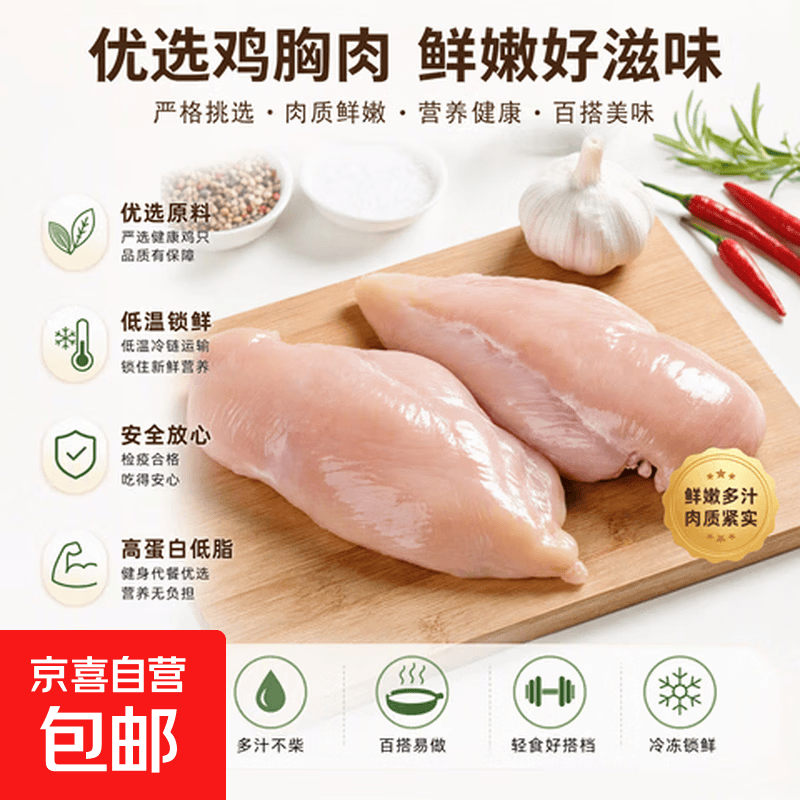 新鲜鸡胸肉冷冻鸡大胸健身代餐鸡胸无激素鸡胸肉无添加净重 4斤