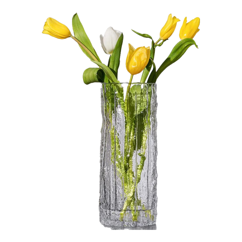 盛世泰堡玻璃花瓶輕奢插花假花桌面客廳裝飾擺件極冰川花瓶1025