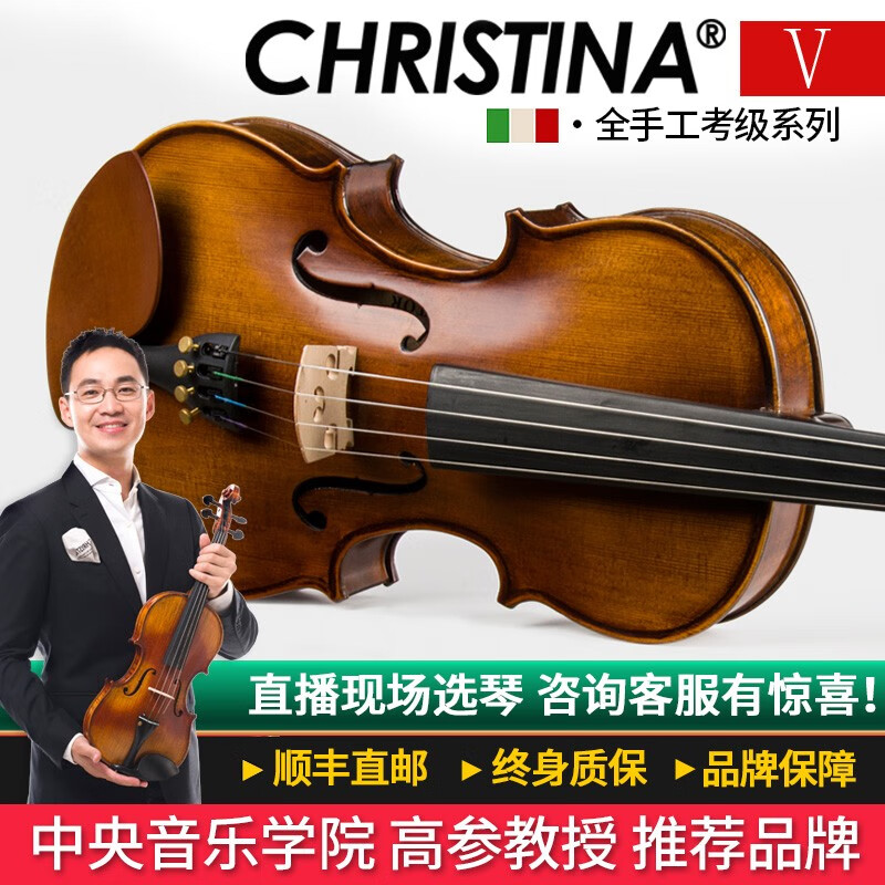 克莉丝蒂娜（Christina）手工实木小提琴初学入门考级进阶儿童成人大学生专业乐器v04 V04 2022新款哑光 1/4身高120cm以上