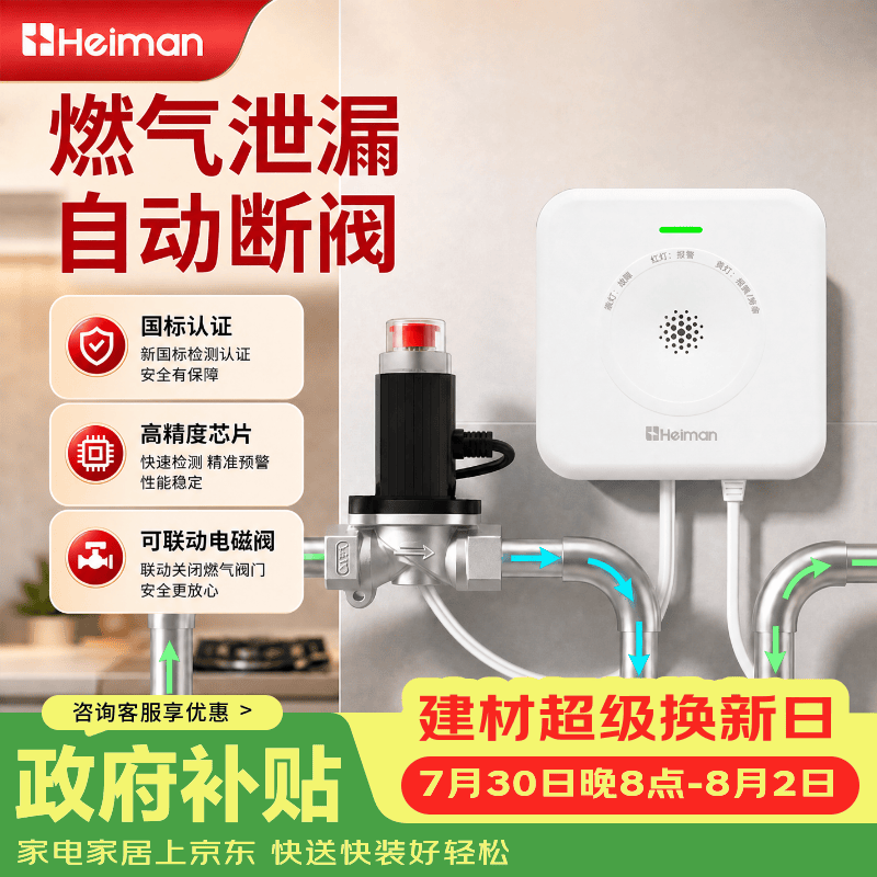 海曼（HEIMAN）天然气报警器可燃气体检测仪3C认证家用管道煤气报警器自动切断阀