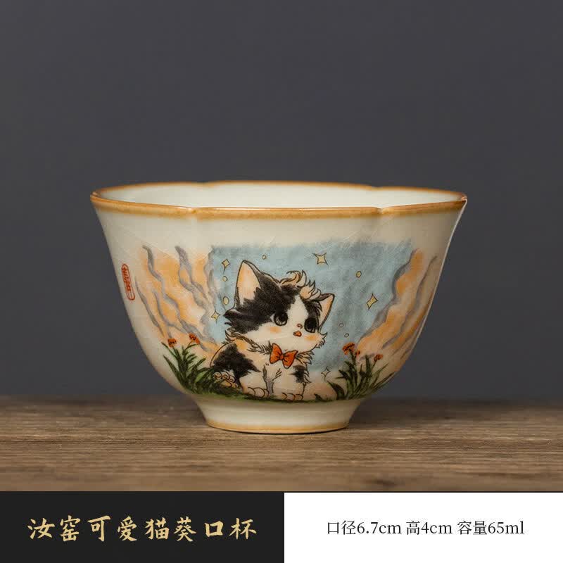 汝窑开片猫型品茗杯可爱猫葵口茶杯个人冰裂釉茶盏 汝窑可爱猫葵口杯 200mL以下