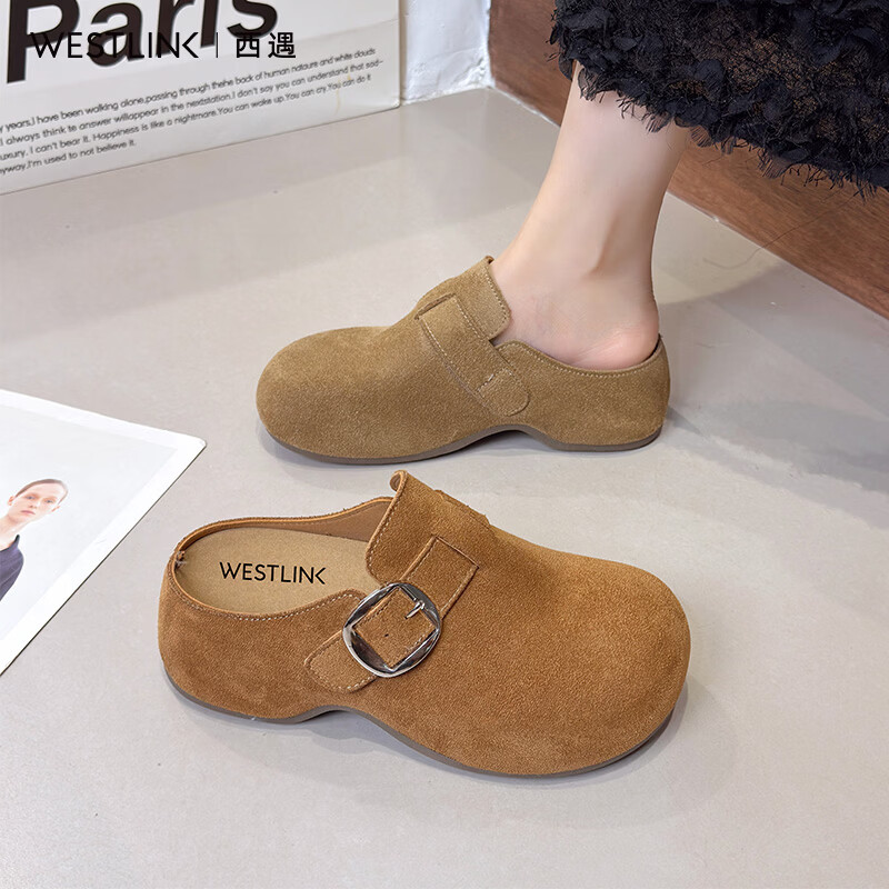 西遇（Westlink）勃肯鞋女2026秋季新款复古大头鞋型配裙子外穿一脚蹬半拖鞋 驼色 付款20天 37 (235)