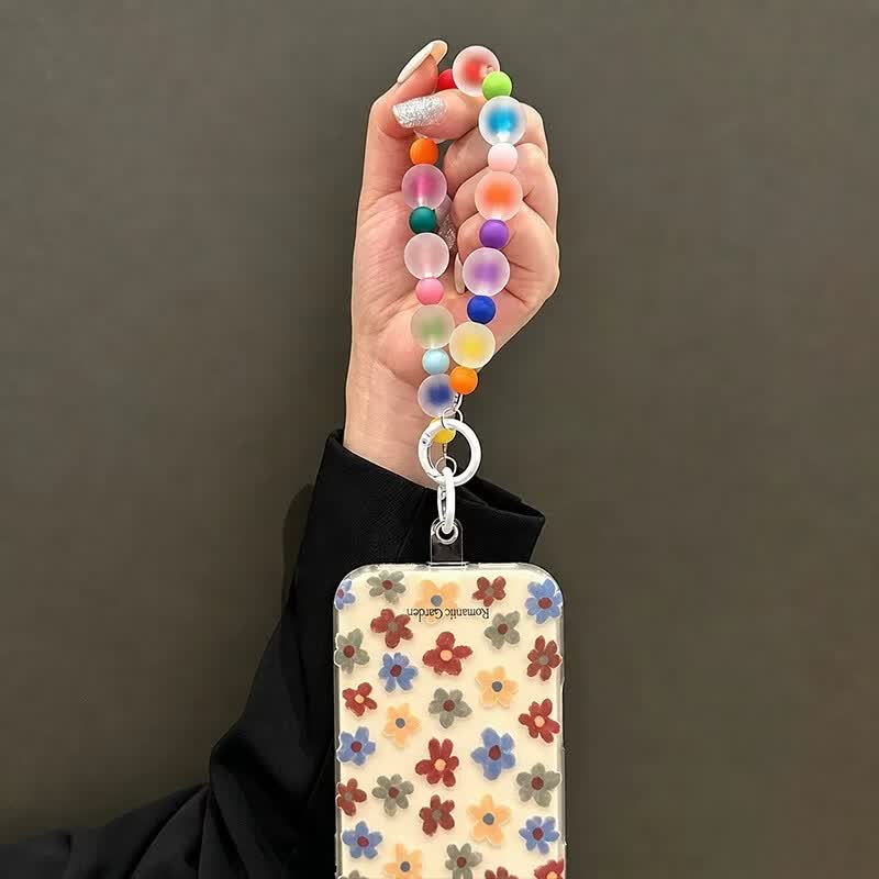 彩色手机链多巴胺精致挂饰彩虹果冻晕染串珠磨砂挂绳防丢双扣手腕挂链女高级感爆款高端带链条挂链 【棕色】肤感磨砂巨好看送垫片