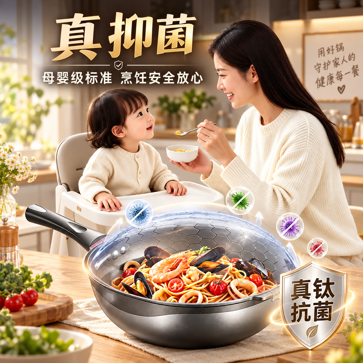 钛极岩铸炒锅不粘锅炒菜锅家用平底炒锅含钛煎锅燃气电磁炉通用 最新款【母婴级】钛轻锅+铲+蒸笼 32cm 32cm