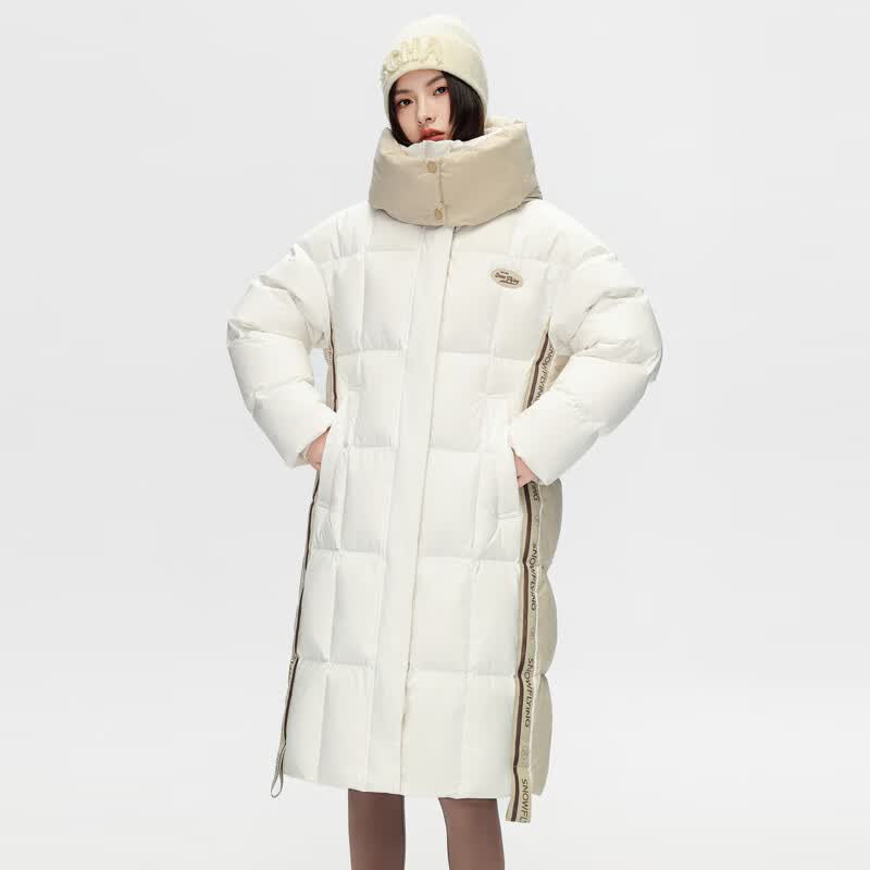 雪中飞羽绒服女中长款H版型修身显瘦高充绒保暖羽绒服 糙白|8003 M /165/88A