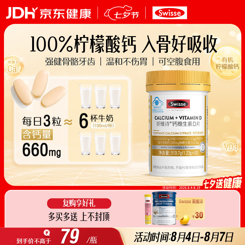Swisse斯维诗 迷你钙维生素D片 柠檬酸钙好吸收 孕妇中老年人适用 90粒