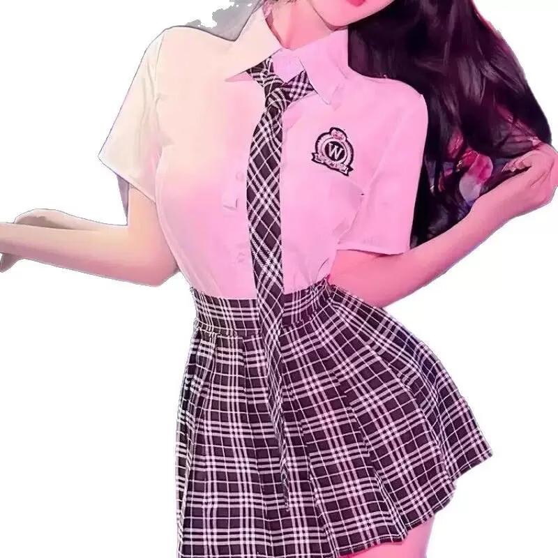情趣制服诱惑学姐JK校园制服性感免脱纯欲激情连体战袍 纯欲学姐上衣加短裙加白开档袜 均码
