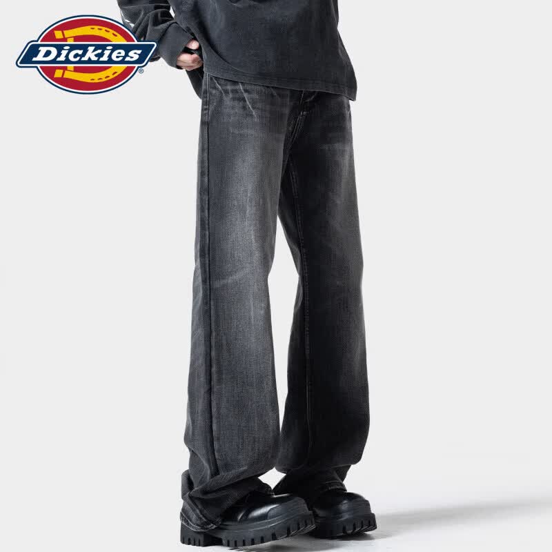 Dickies美式潮牌猫须纹水洗牛仔裤男士2026年秋季新款百搭宽松长裤子男装 黑色 XL  推荐130-150斤 京东折扣/优惠券