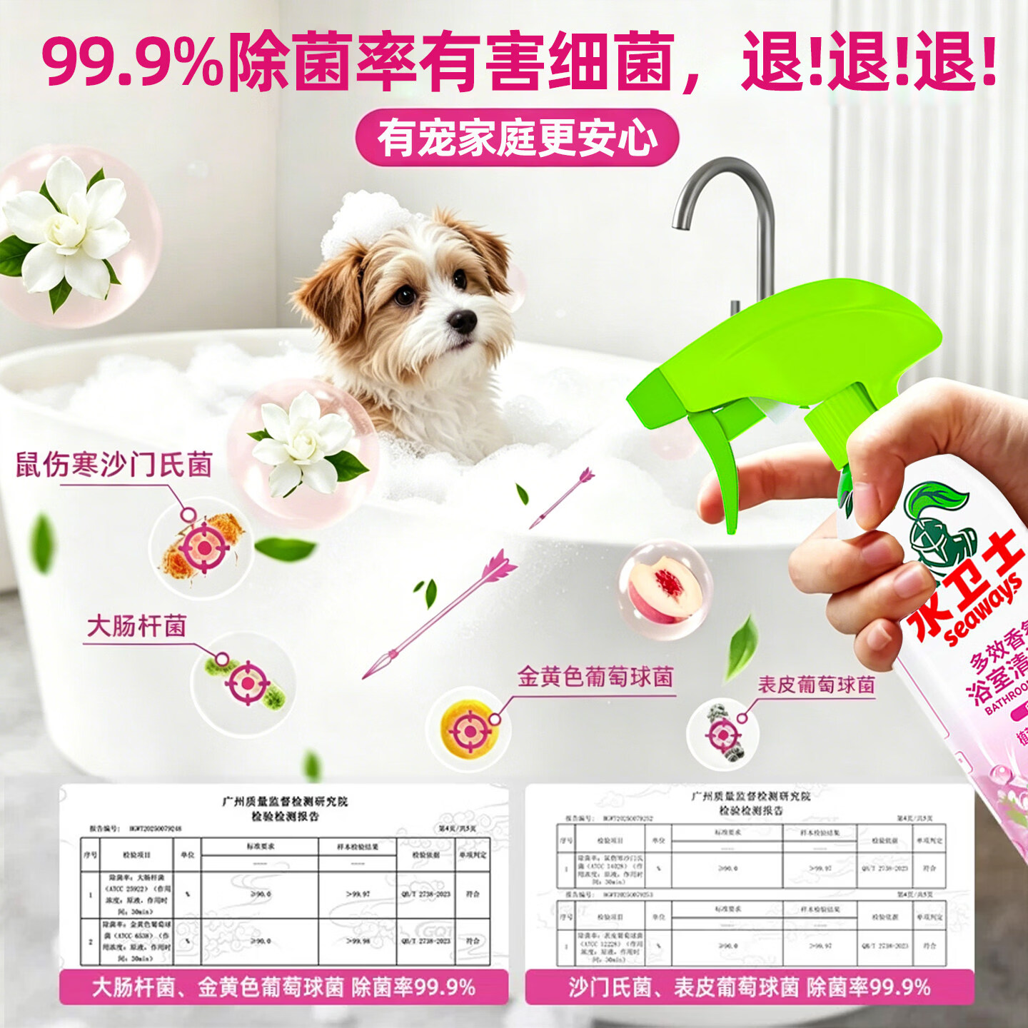 水卫士浴室清洁剂香氛除菌净味卫浴玻璃除菌水垢净瓷砖去黄洁净多效洁厕 【赠缝隙刷】浴室清洁剂480g-1