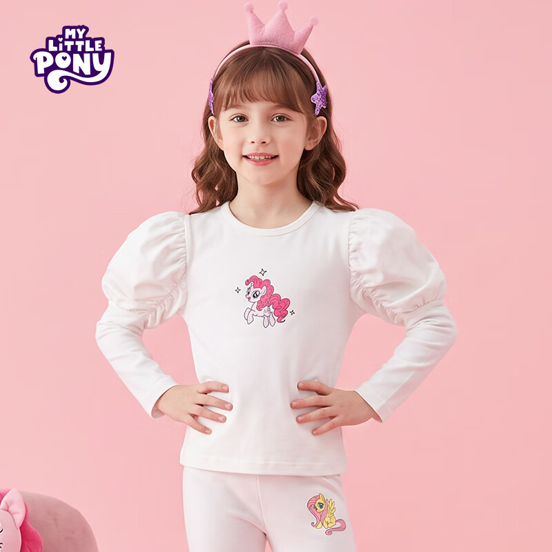 小马宝莉(MY LITTLE PONY)春秋卡通碧琪泡泡袖长袖T恤中大童女童打底上衣 粉色 120 120/60