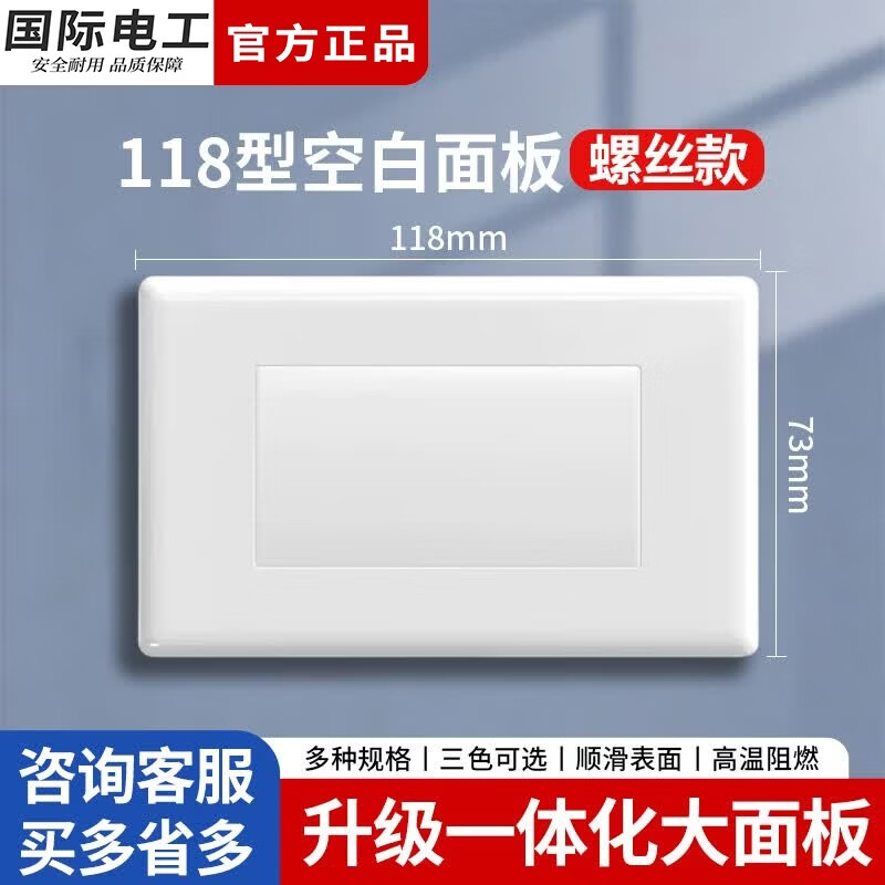 国际电工118型暗装空白面板加厚二合一款二位三位装饰盖板长方形底盒挡板 二位空白面板【白色】