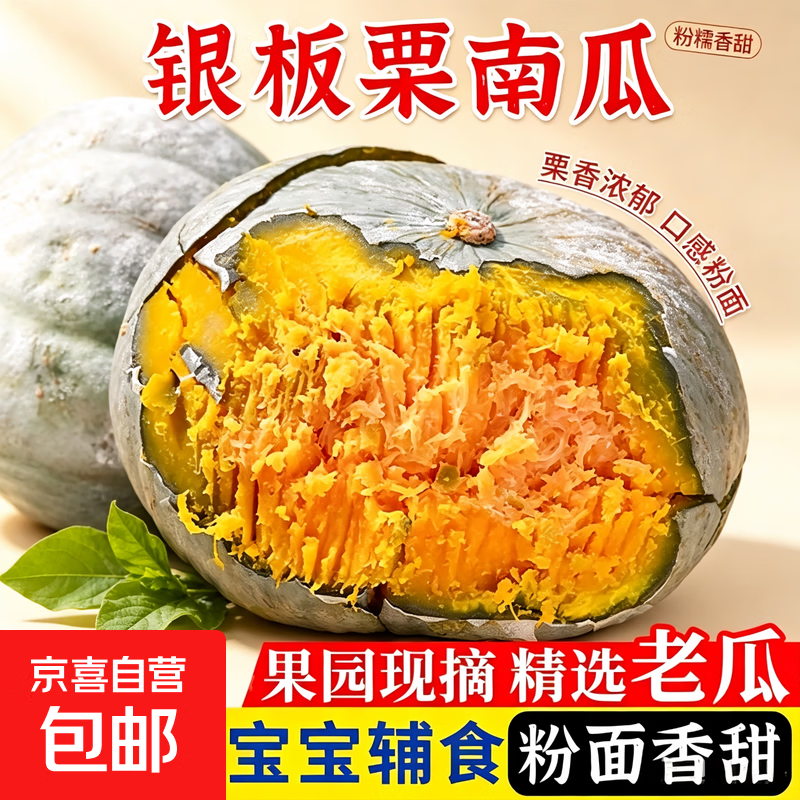 正宗新鲜银板栗南瓜 粉糯香甜宝宝辅食蔬菜生鲜特产 银栗南瓜带箱9斤【净重8.5斤】