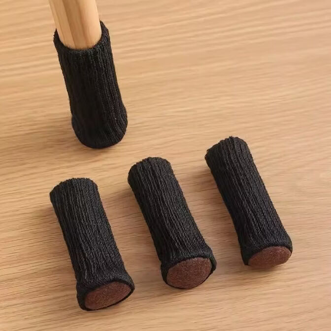 CRHMMFLF针织椅子脚套布艺脚垫加厚静音防噪音宿舍餐桌凳子套罩通用型 黑色 4只