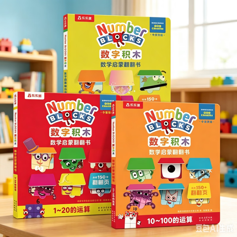 数字积木绘本儿童数学启蒙翻翻书经典游戏大书中英双语0-3-6岁幼小衔接10 20以内加法运算儿童数学逻辑思维训练 数字积木翻翻书（3册）