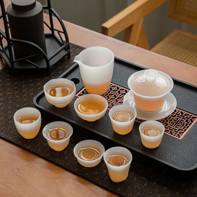 冰种玉瓷悬停盖碗单个璞玉茶杯会客送礼透亮不烫手易清洗 如意盖碗150ml【精美礼盒装】