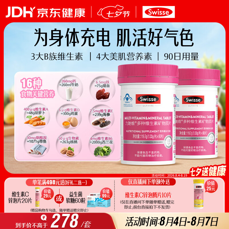 Swisse斯维诗力她维女士复合维生素矿物质片 含维生素B族维DEA 90片*2瓶