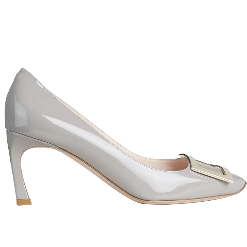 ROGERVIVIER/RV女鞋Trompette方扣方頭細(xì)跟漆皮高跟鞋單鞋 灰色 34.5 （建議拍大半碼，詳詢(xún)客服）