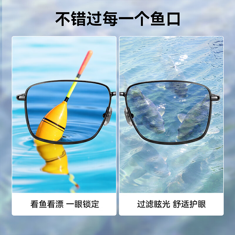 海伦凯勒钓鱼防紫外线防晒骑行眼镜男简约商务方框太阳镜开车驾驶偏光墨镜 H2258 H01亮黑框(偏光) 钓鱼驾驶跑步同通用