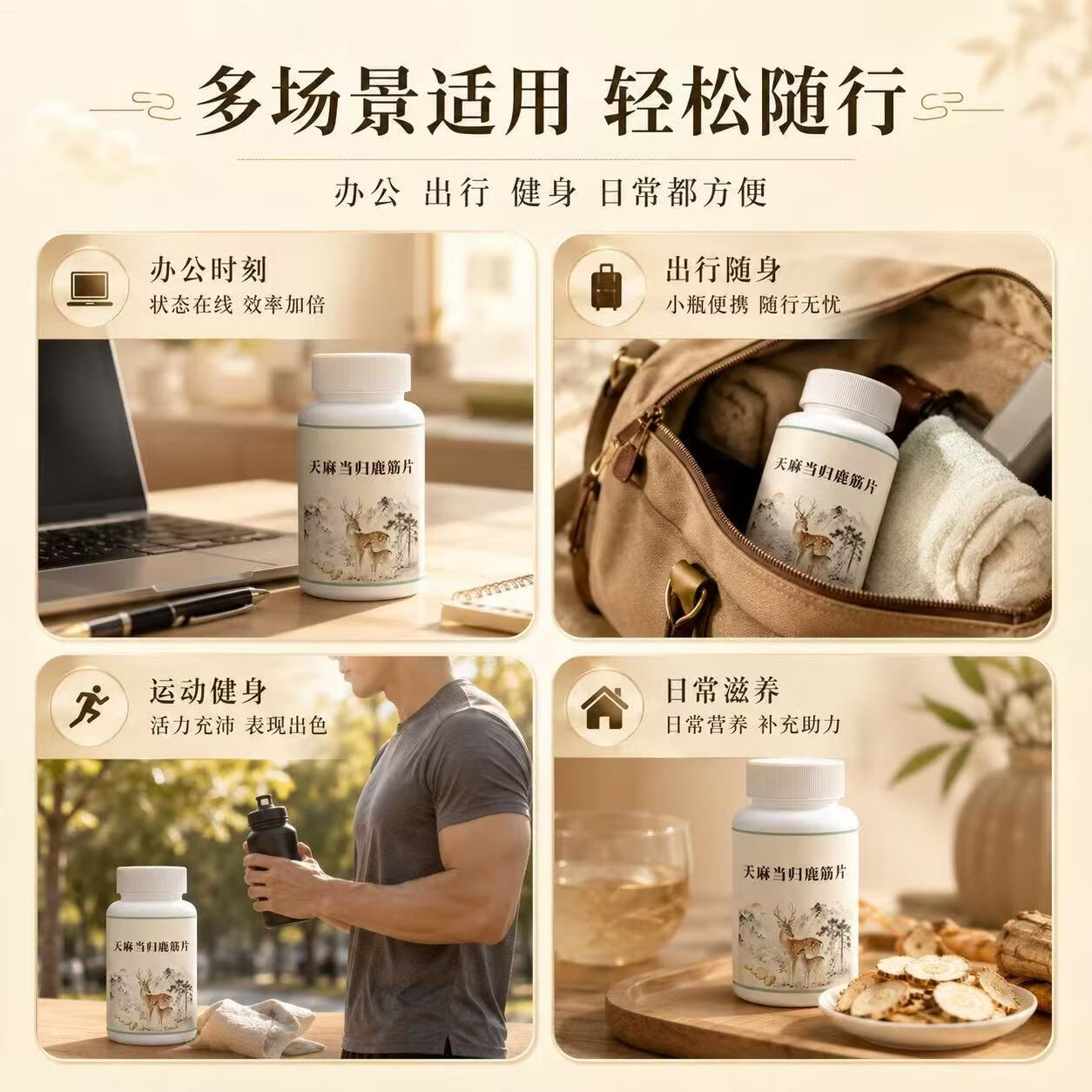 胖东来同款天麻当归鹿筋片正品中老年关节不适护软骨关节手脚麻木 巩固款【拍3发5】 60粒*5罐