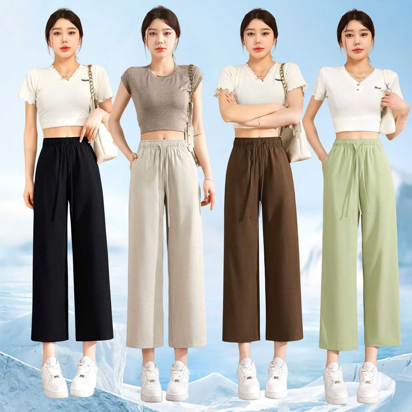 楠飞华裳亚麻八分裤子女夏季薄款小个子直筒宽松冰丝凉凉裤天丝休闲阔腿裤 黑色 4XL 尺码参考详情