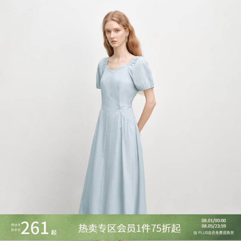 自巧小个子短袖大方得体气质连衣裙女2026夏季新款独特漂亮掐腰裙 婴儿蓝 M （尺码：4） 拍前请联系客服确认