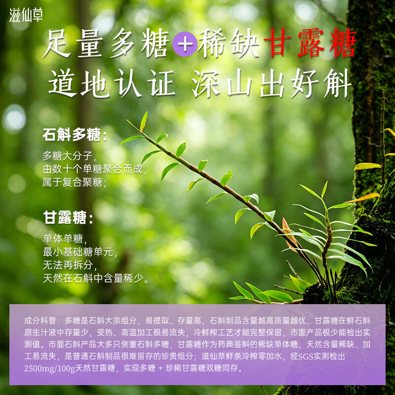 滋仙草紫皮石斛原浆饮云南高黎贡山仿野生5年枫斗萃取饮品礼盒营养品 1盒装【30ml*7条】