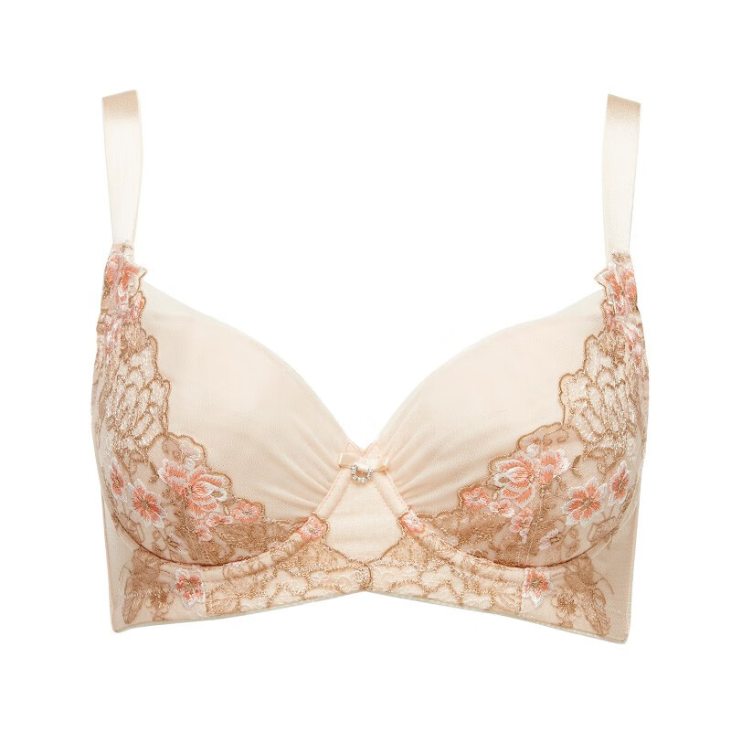 贝佳人聚拢调整型文胸薄款大码性感蕾丝大胸胸罩女士内衣上托 粉肤 70