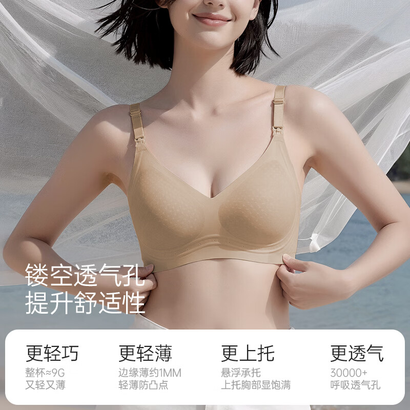 ROVO 哺乳内衣夏季薄款喂奶专用怀孕期文胸罩可穿睡觉大码聚拢无痕 粉底液+静谧蓝 L