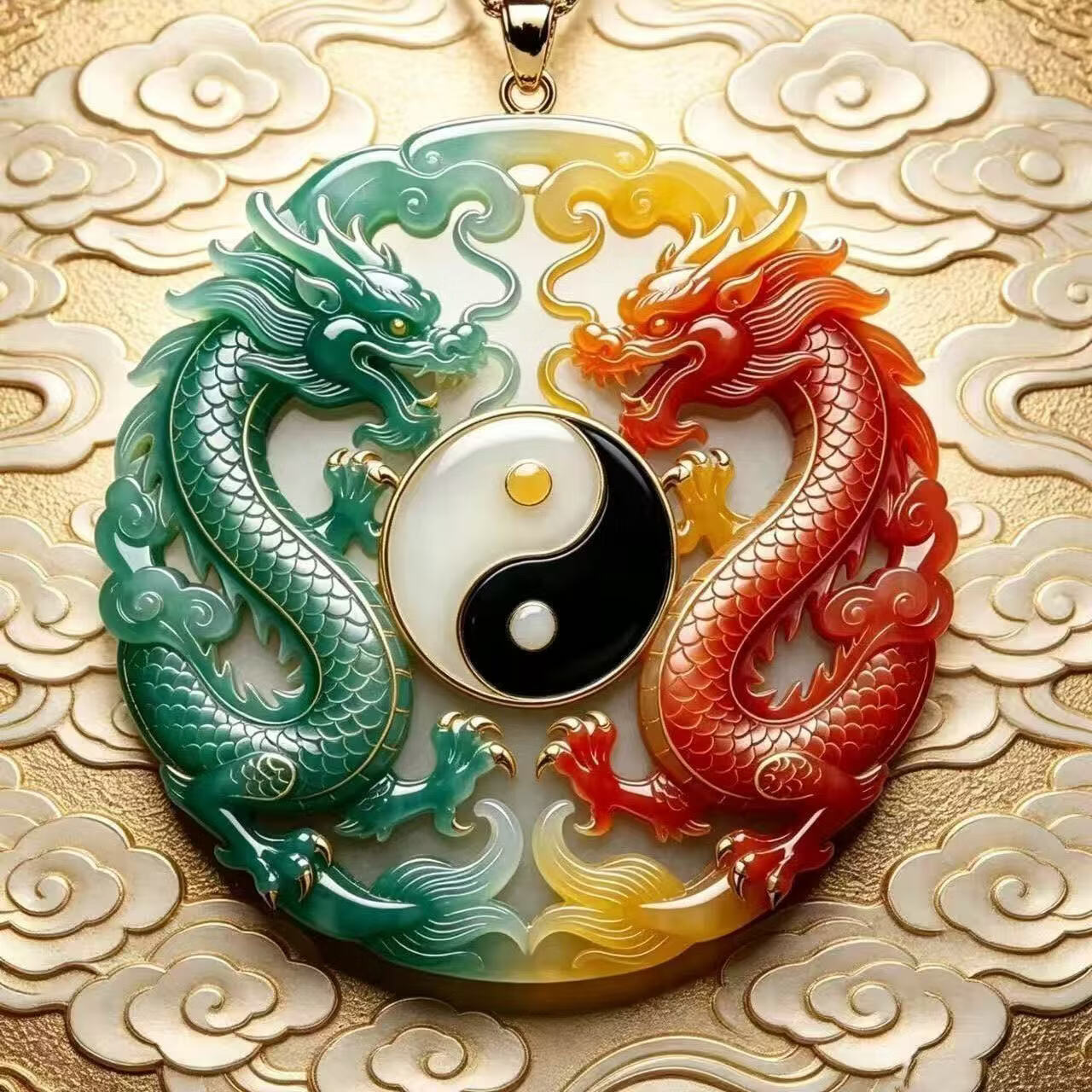 【洪福齐天】双龙太极原创品双龙设计项链吊坠礼物送长辈精雕手工 【珠利日添】双龙太极原创项链 精美礼盒装