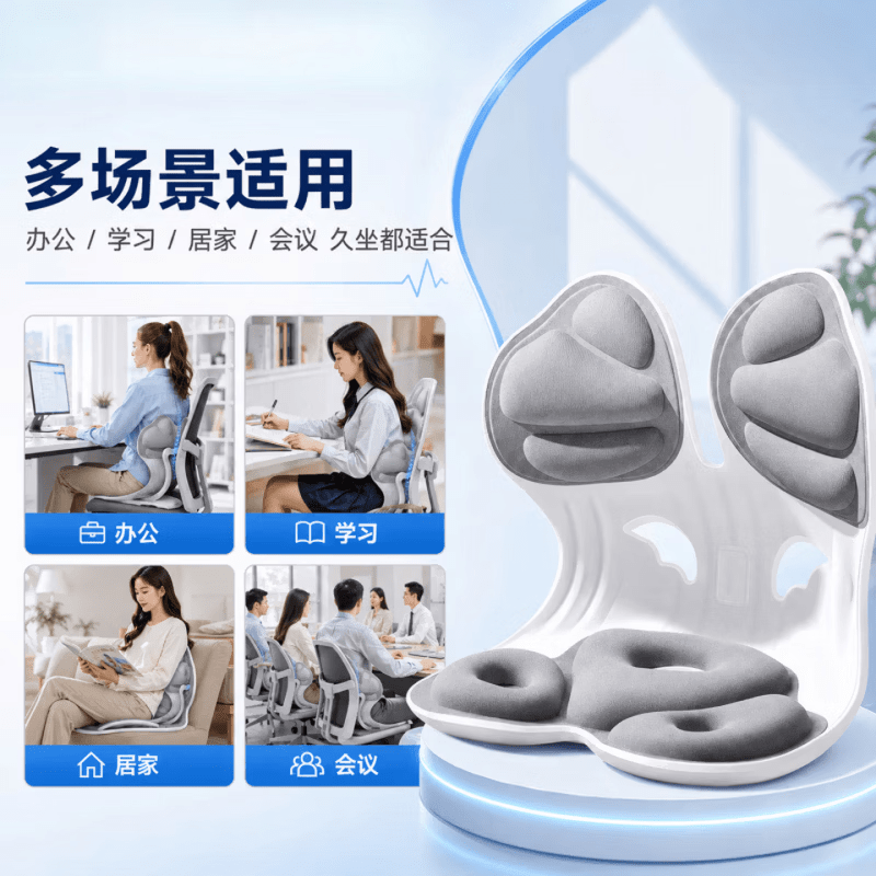 佐译护腰坐垫人体工学设计一体式久坐不累神器腰部支撑靠背靠垫矫正椅 【医用级强支撑 久坐更舒适】灰色 蝶翼支撑