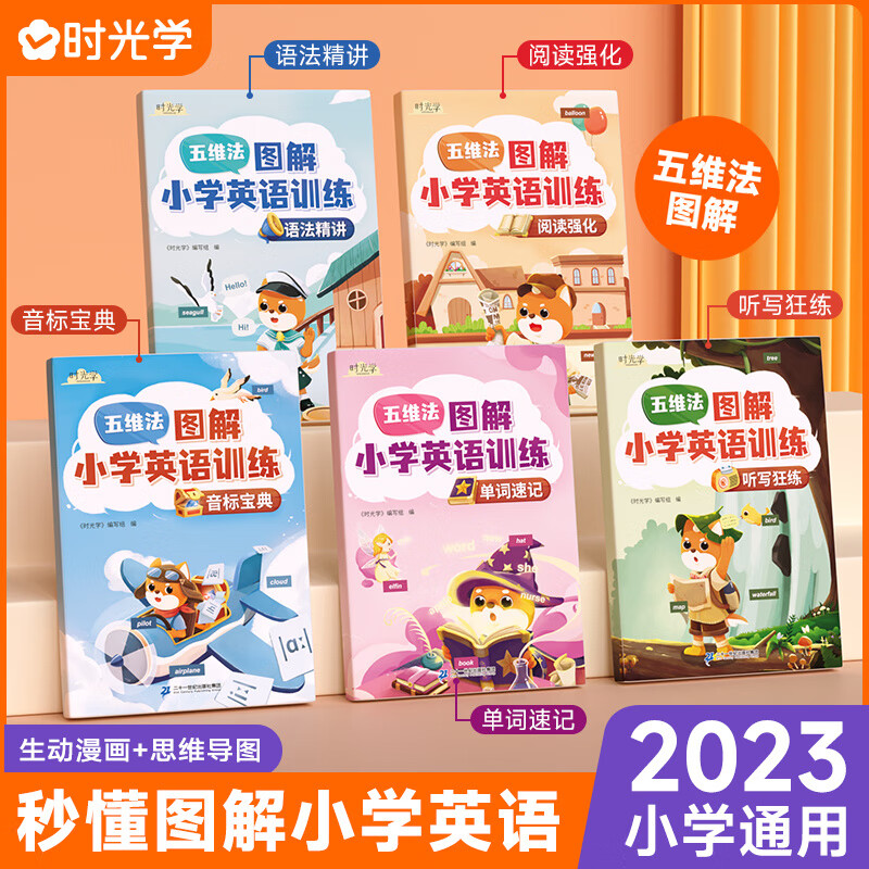 时光学 官方正版英语情景口语贴小学英语阅读强化训练音标语法单词速记思维导图 【小学通用】全套5册